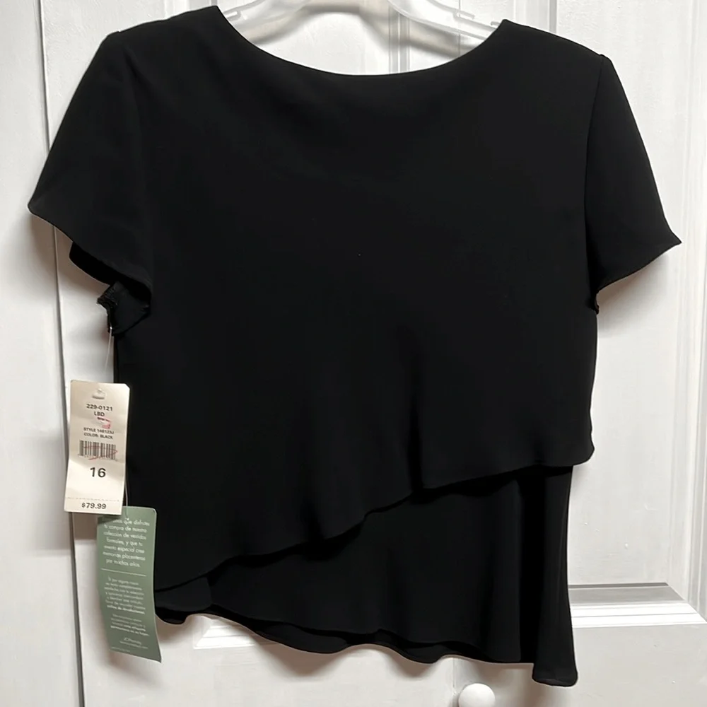 S.L. Fashion Black 2 Tiered Flutter Short Sleeve Top Size 16 NWT